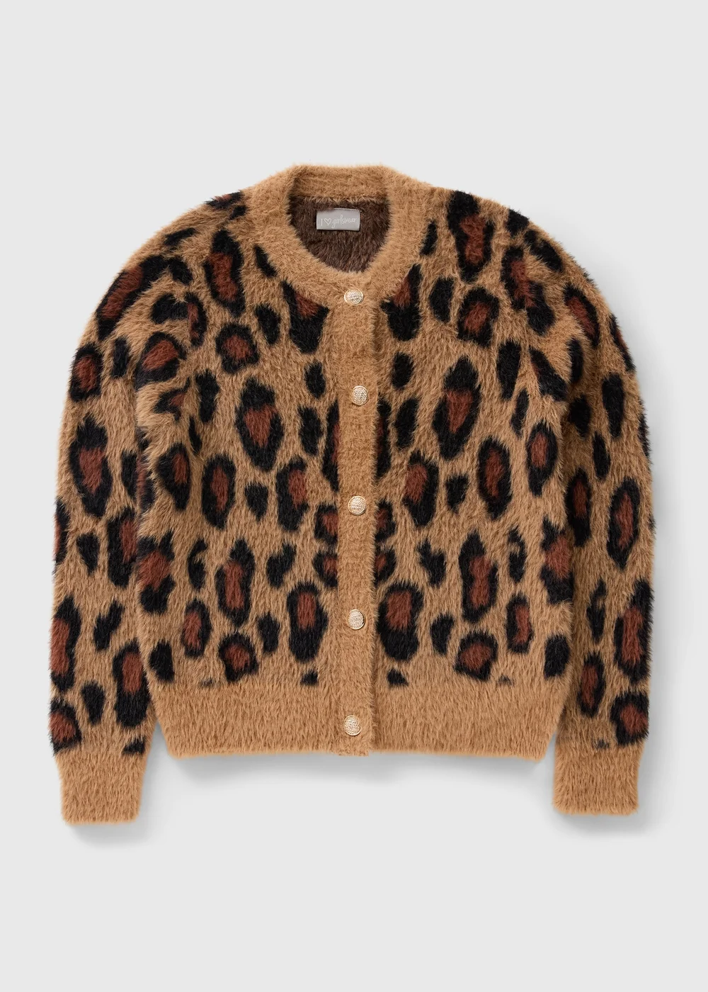 Girls Brown Leopard Fluffy Cardigan (7-15yrs) - 7 Yrs Image 1