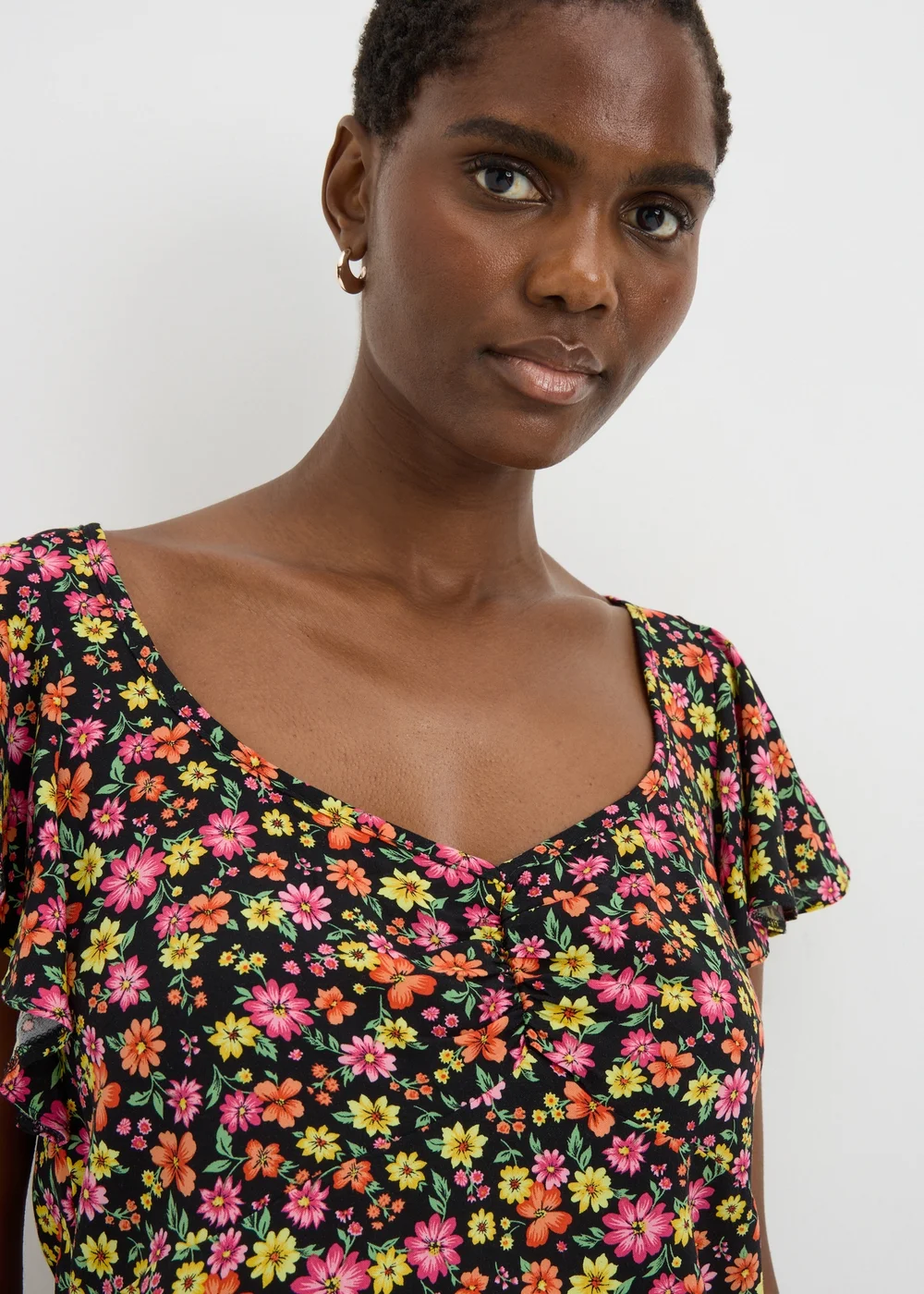 Multicolour Floral Frill Sleeve Blouse - 8 Image 1