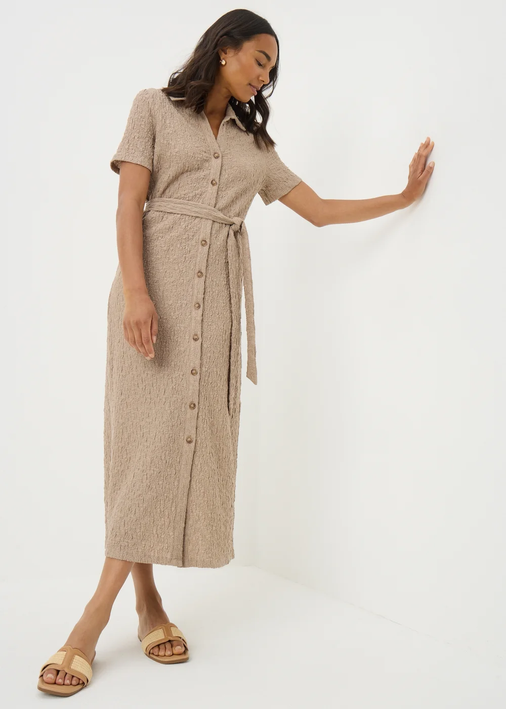 nude shirt dress Reiss Silk Shirt Dress in Nude