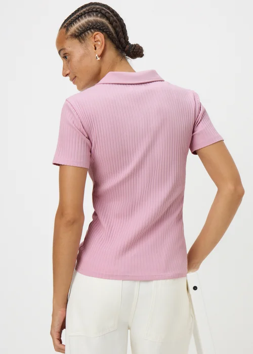 Pink Ribbed Henley Top - 8 Image 3