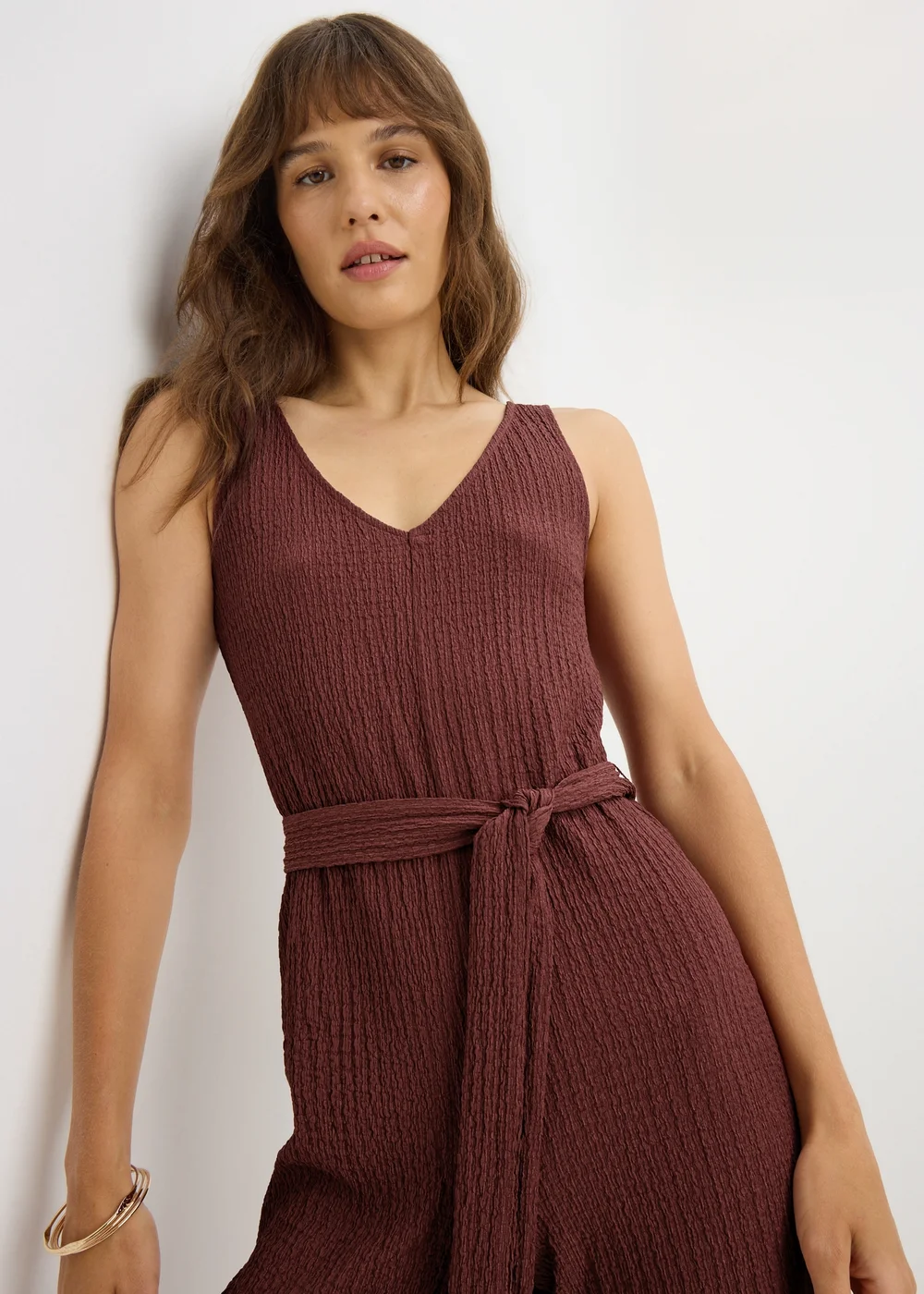 Burgundy Textured Crinkle Jumpsuit - 26 Image 2