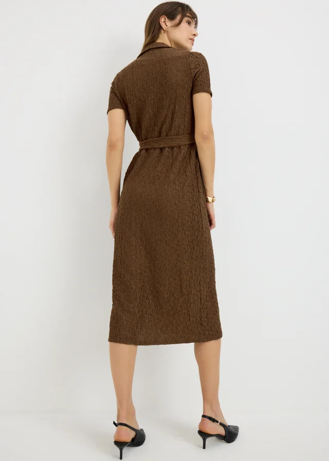 Brown Textured Midaxi Shirt Dress