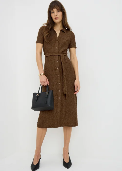 Brown Textured Midaxi Shirt Dress - 26 Image 1