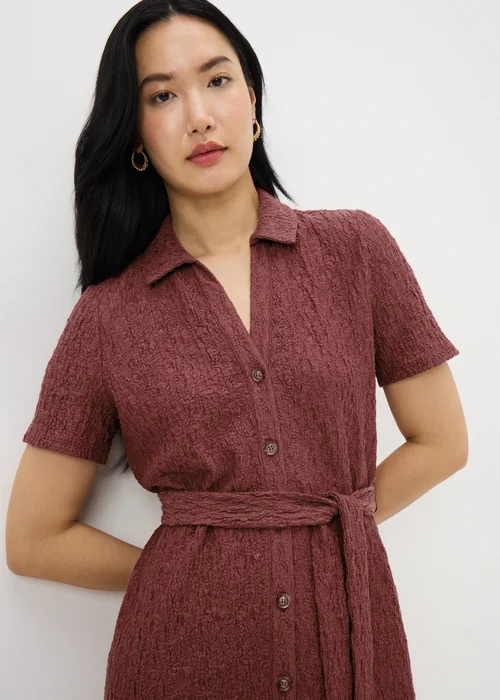 Dark Pink Textured Shirt Midi Dress - 28 Image 2