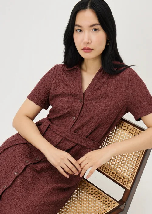 Dark Pink Textured Shirt Midi Dress - 28 Image 3
