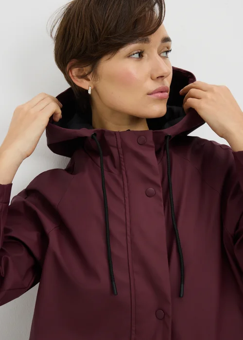 Burgundy Rubberised Showerproof Long Parka Coat - 8 Image 1