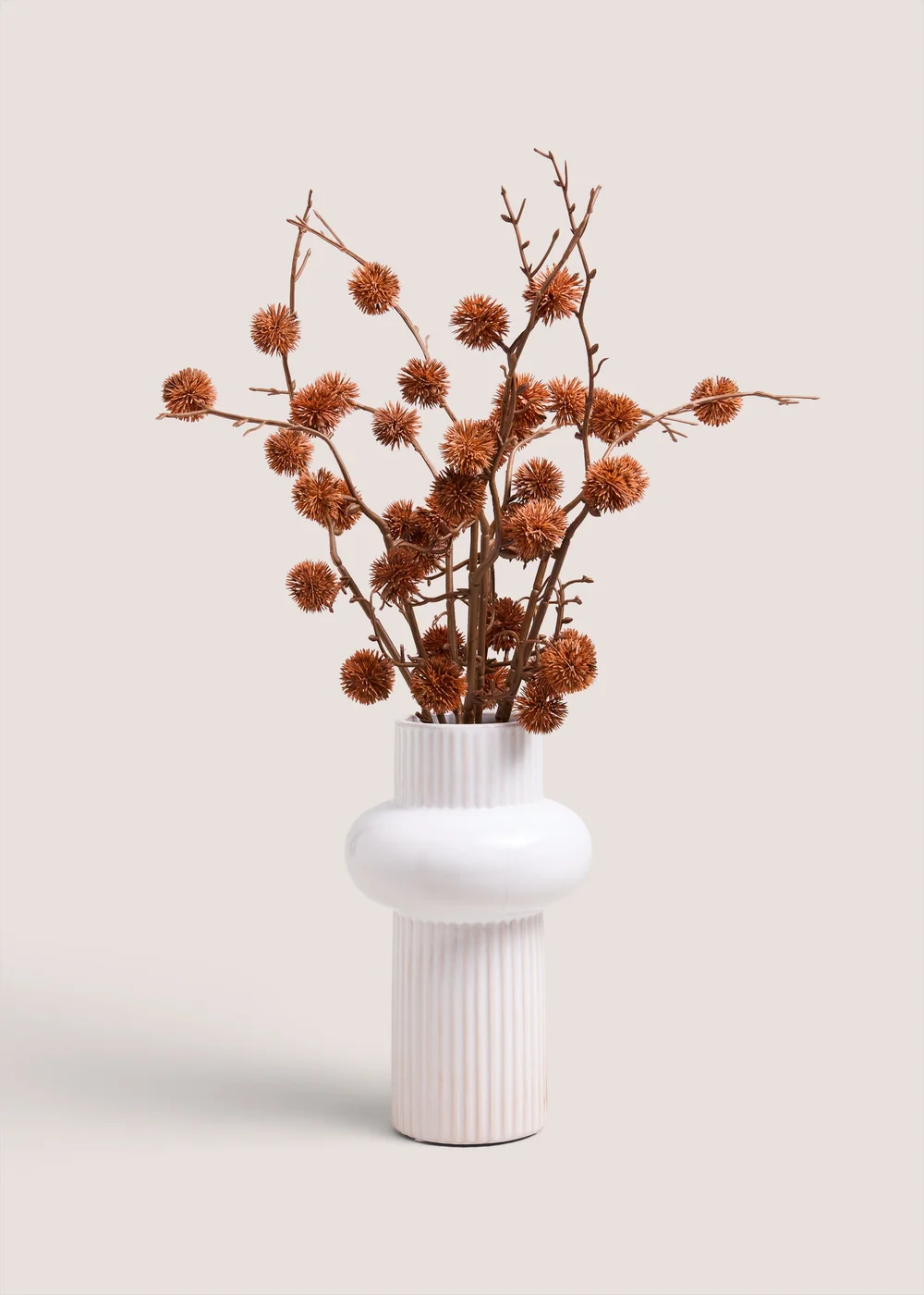 Orange Faux Plant in Ribbed Vase Image 1