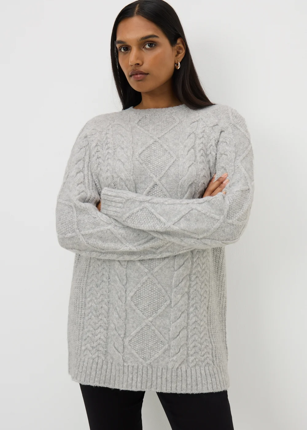 Grey Cable Knit Tunic Dress - XS | Matalan Grey Cable Knit Tunic Dress - XS | Matalan