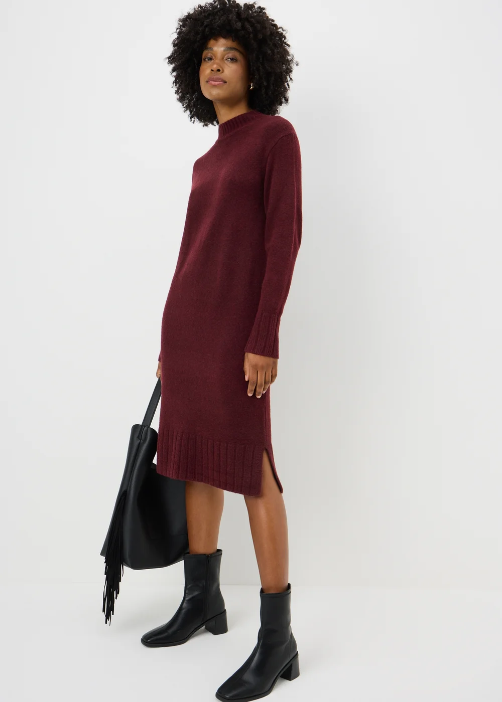 Burgundy Knitted High Neck Dress - XS | Matalan Burgundy Knitted High Neck Dress - XS | Matalan