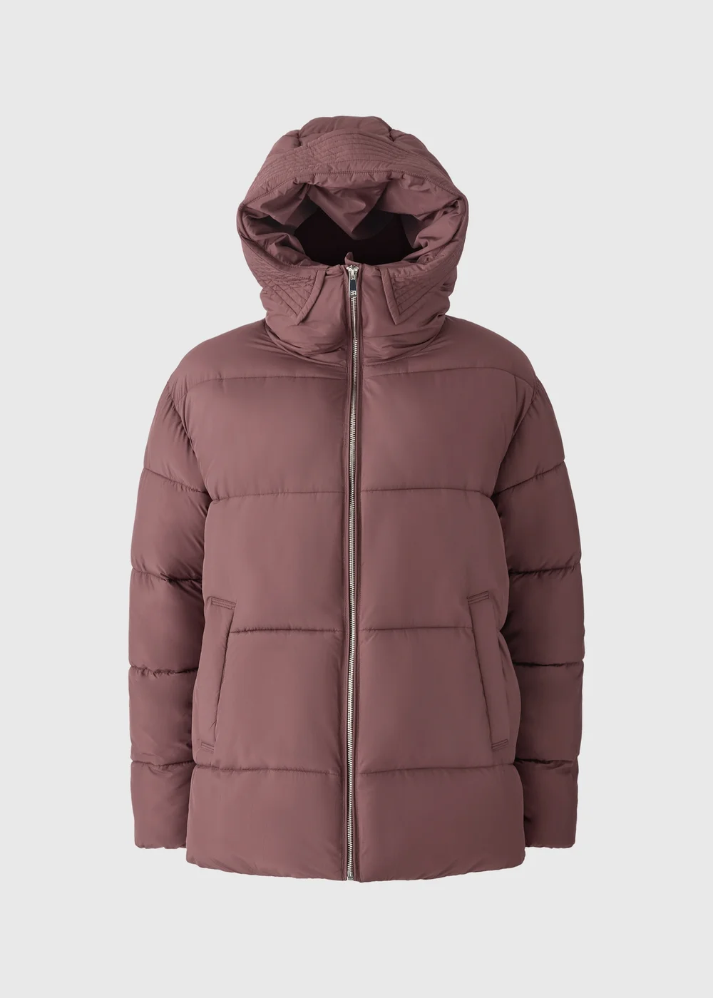 Burgundy Funnel Neck Showerproof Padded Mid Length Coat - S Image 3
