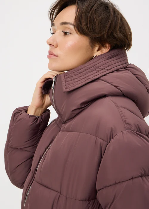 Burgundy Funnel Neck Showerproof Padded Mid Length Coat - S Image 2