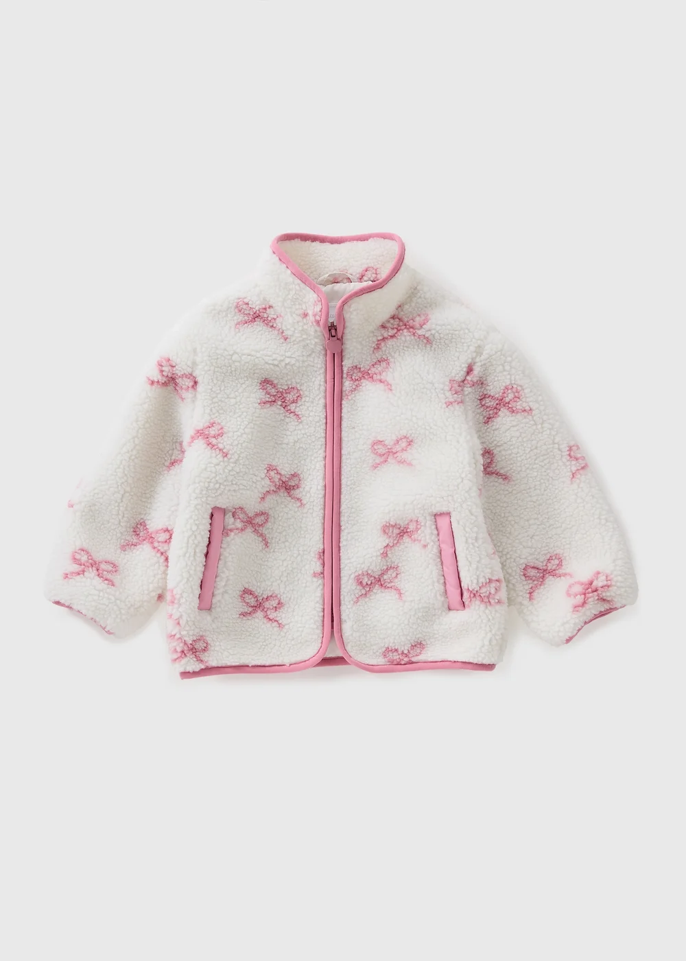 Girls Cream Bow Borg Jacket (1-7yrs) - 2-3 Yrs Image 1