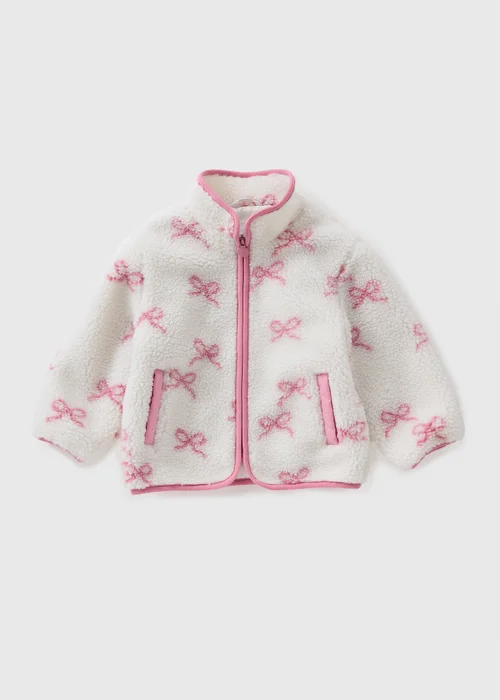 Girls Cream Bow Borg Jacket (1-7yrs) - 2-3 Yrs Image 1