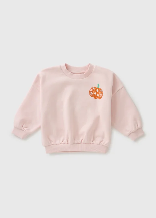 Girls Pink Pumpkin Sweatshirt (1-7yrs) - 1-1.5 Yrs Image 1