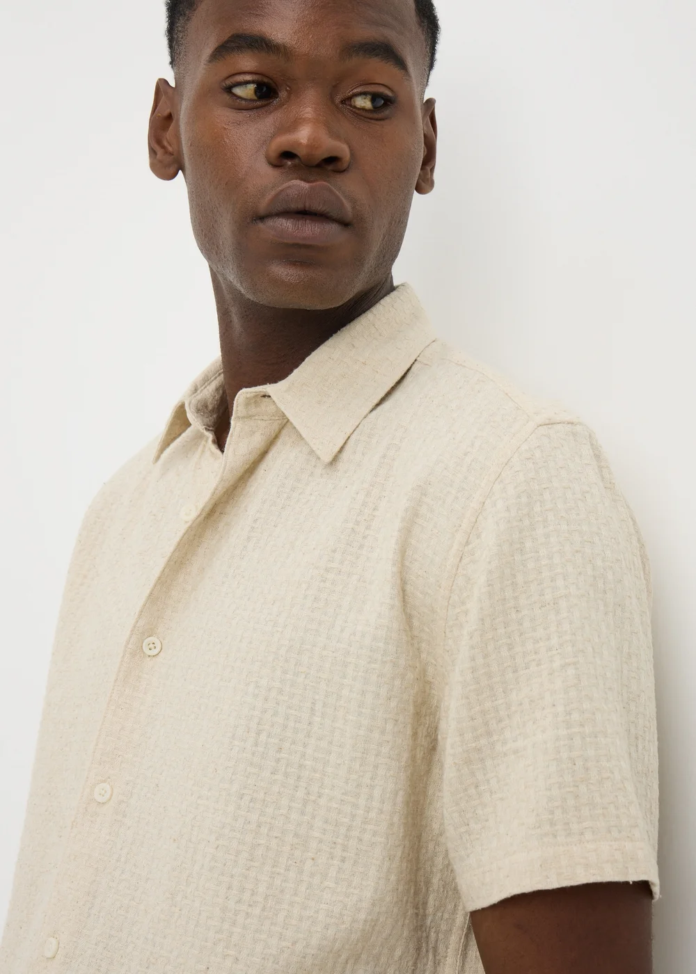 Ecru Textured Linen Blend Shirt - S Image 1