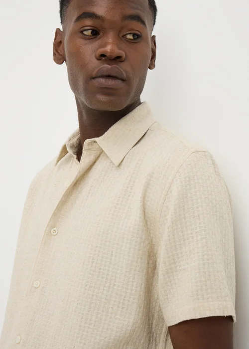 Ecru Textured Linen Blend Shirt - S Image 1