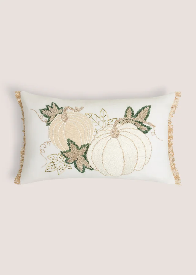 Cream Pumpkin Embroidered Tassel Cushion