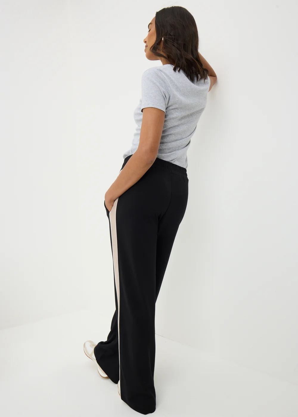 Black Wide Leg Side Stripe Trousers - 22/L29 Image 3