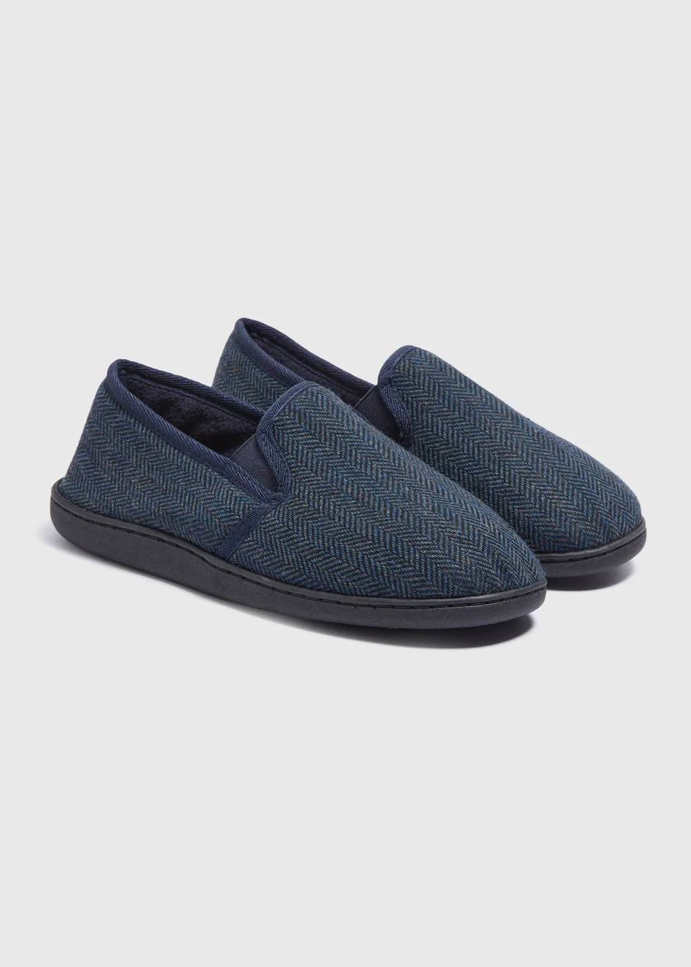 Navy Herringbone Gussett Thinsulate Slippers - 6 Image 1