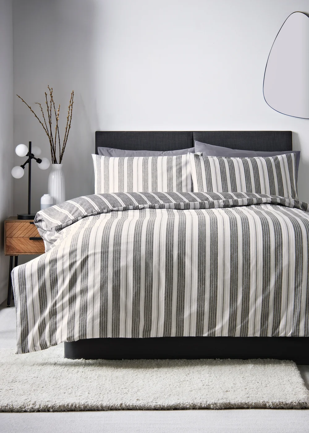 Charcoal Stripe Duvet Set - Single Image 1
