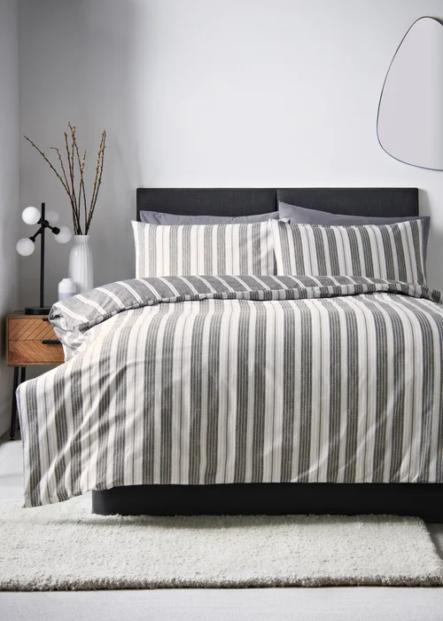 Charcoal Stripe Duvet Set - Single Image 1