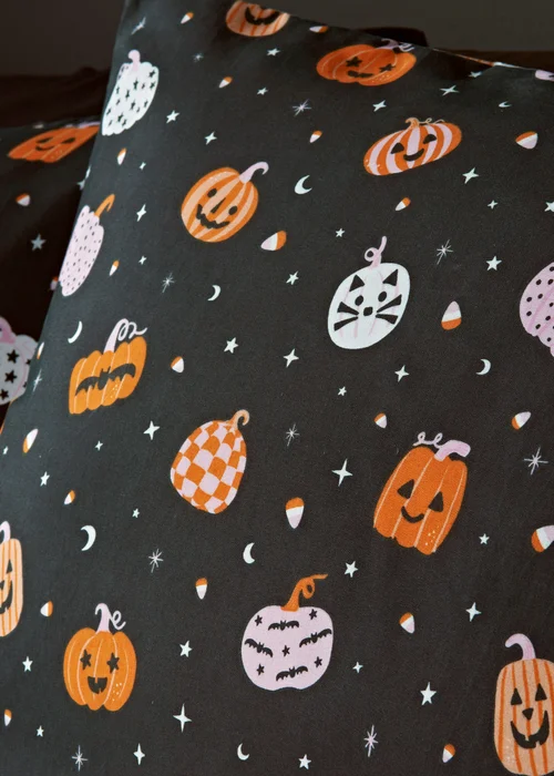 Black Halloween Pumpkin Duvet Set - Single Image 2