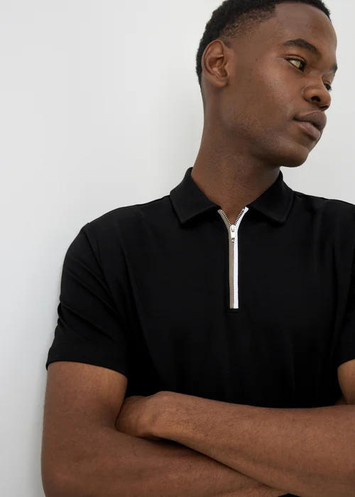 Black 1/4 Zip Liquid Cotton Polo Shirt - XS Image 1