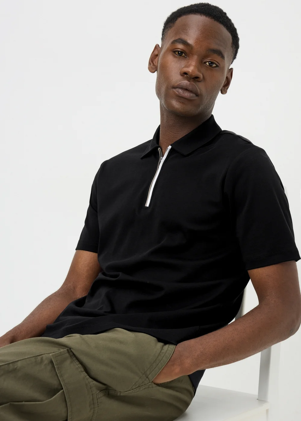 Black 1/4 Zip Liquid Cotton Polo Shirt - XS Image 2
