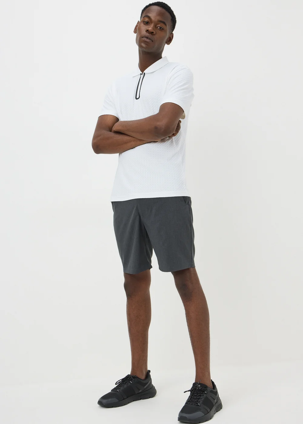 Souluxe White Printed 1/4 Zip Golf Polo Top - S Image 3