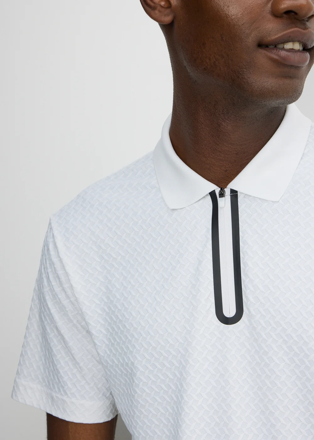 Souluxe White Printed 1/4 Zip Golf Polo Top - S Image 1