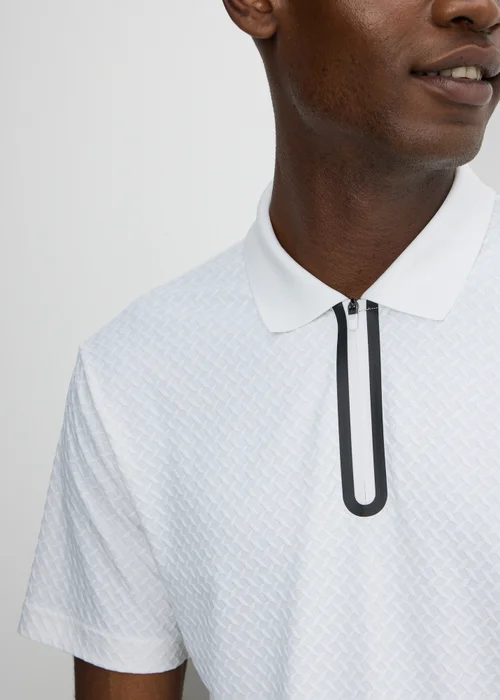 Souluxe White Printed 1/4 Zip Golf Polo Top - S Image 1