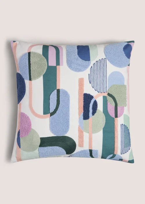 Blue Geometric Tufted Cushion Image 1
