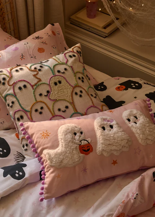 Pink Halloween Ghost Cushion Image 2
