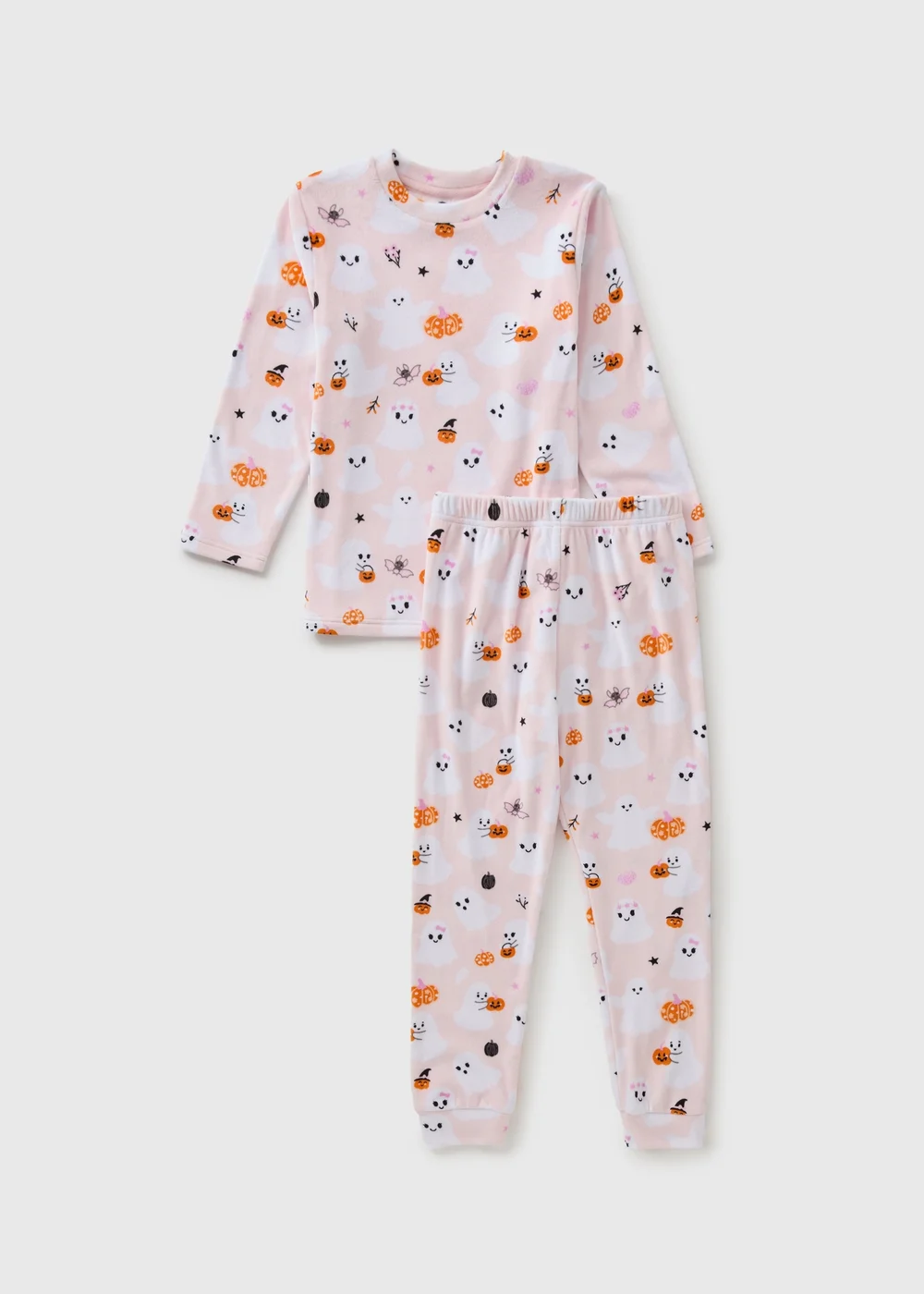 Girls Pink Ghost Fleece Matching Family Pyjama Set (1-13yrs) - 1 half year to 2 Image 1