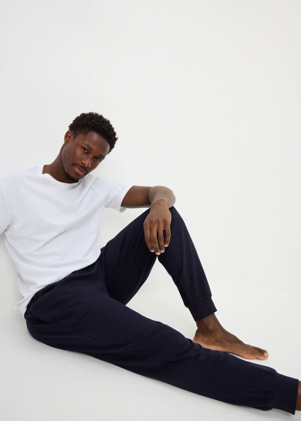 2 Pack Navy Waistband Pyjama Jogging Bottoms - Large Image 1
