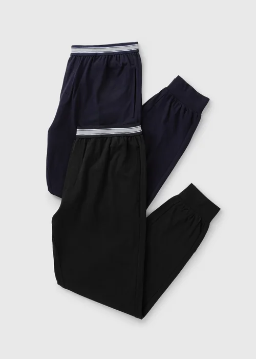 2 Pack Navy Waistband Pyjama Jogging Bottoms - Large Image 2