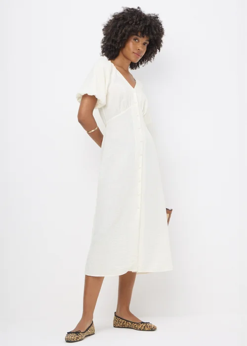 cream puff sleeve midi dress Cream Satin Puff Sleeve Midi Dress Small