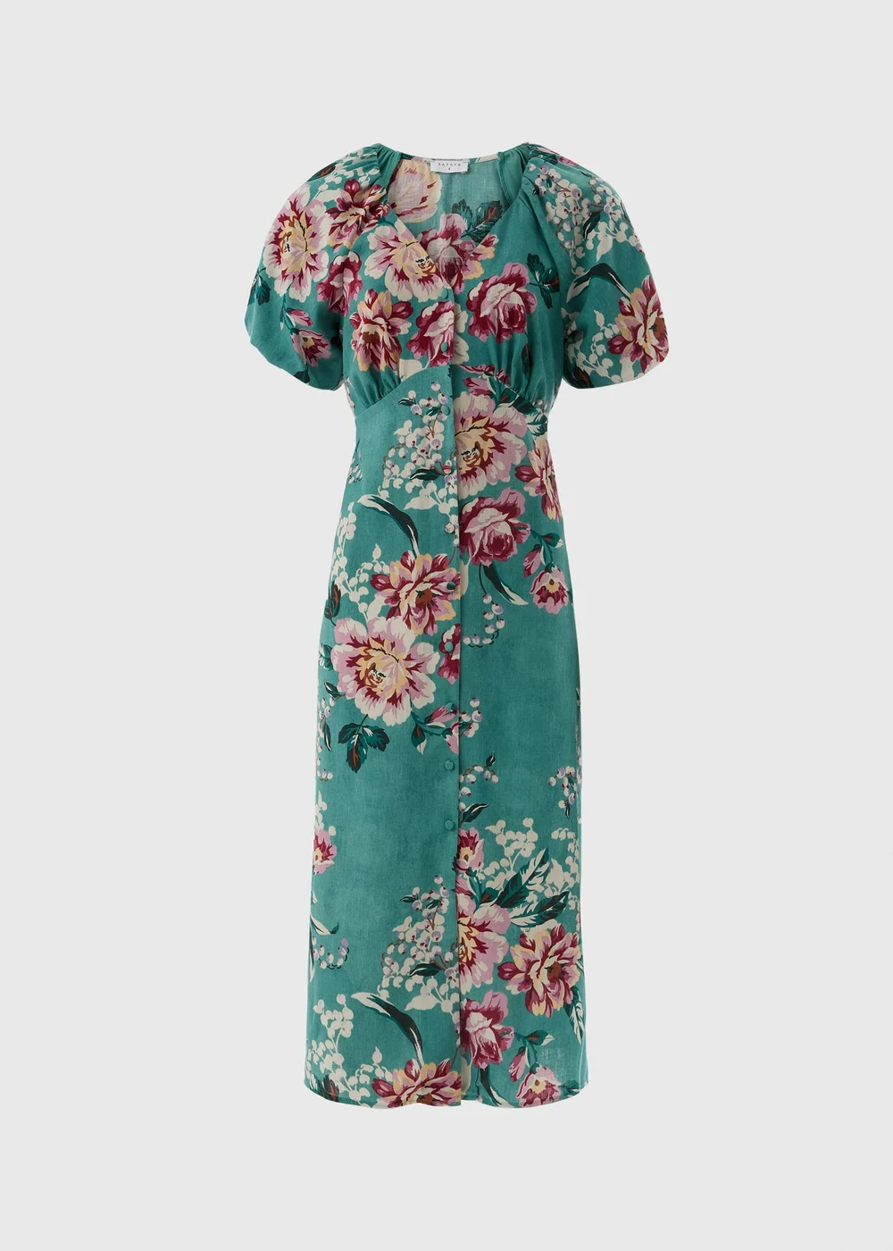 Green Floral Puff Sleeve Midi Dress - 8 Image 4