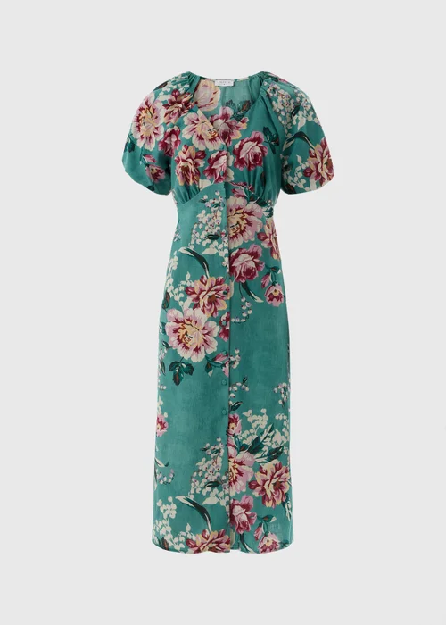 Green Floral Puff Sleeve Midi Dress - 8 Image 4