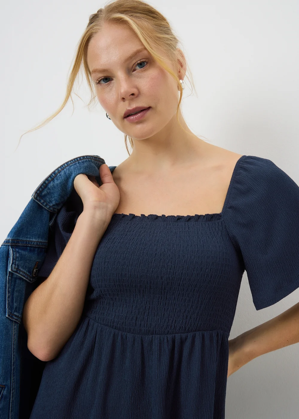 Navy Shirred Mini Dress - 8 Image 1