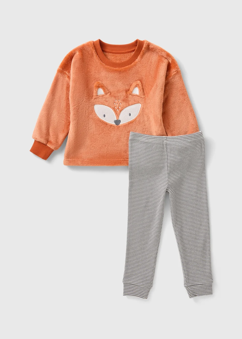 Boys Orange Fox Fleece Ribbed Pyjama Set (1-7yrs) - Age 2 - 3 Years Image 1
