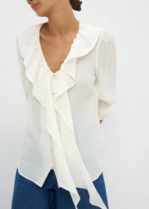 White Frill Tie Neck Blouse - 8 Image 1