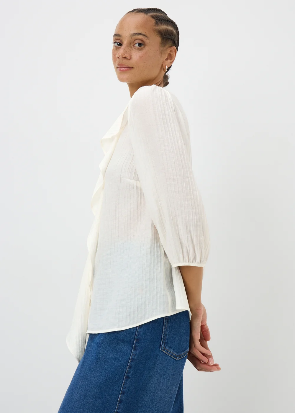 White Frill Tie Neck Blouse - 8 Image 2