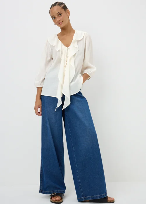 White Frill Tie Neck Blouse - 8 Image 3