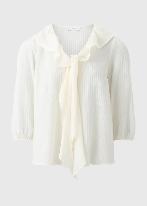 White Frill Tie Neck Blouse - 8 Image 4