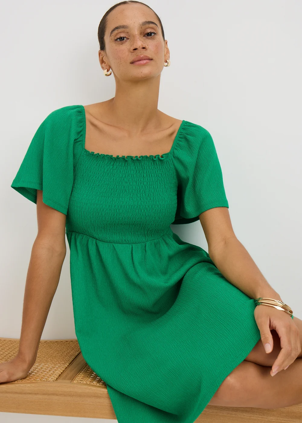 Green Shirred Mini Dress - Size 8 | Matalan Green Shirred Mini Dress - Size 8 | Matalan