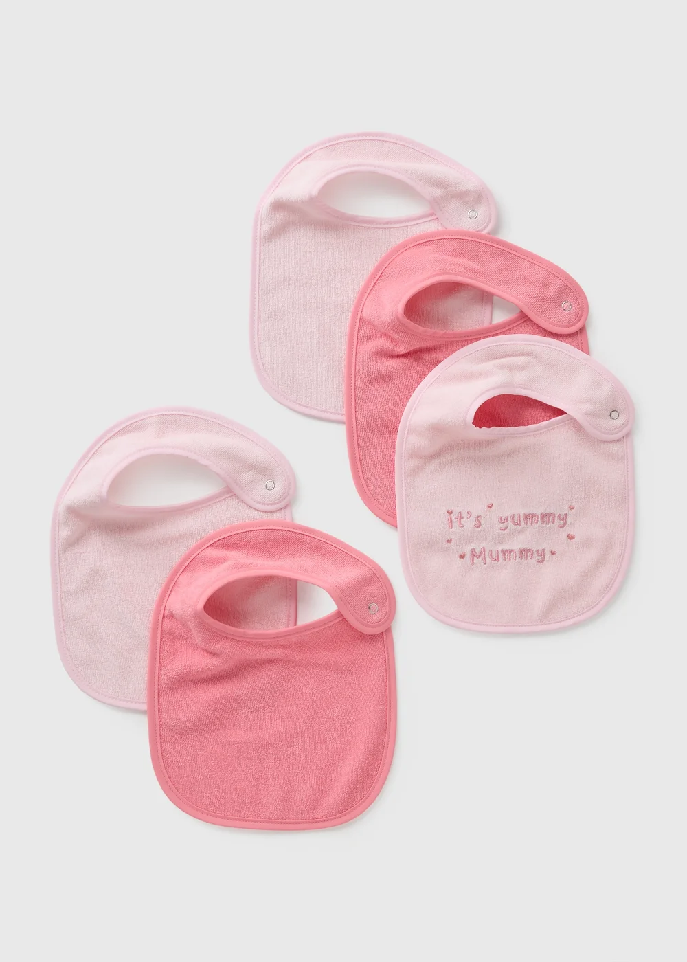 5 Pack Baby Pink Textured Bibs - One Size Image 1