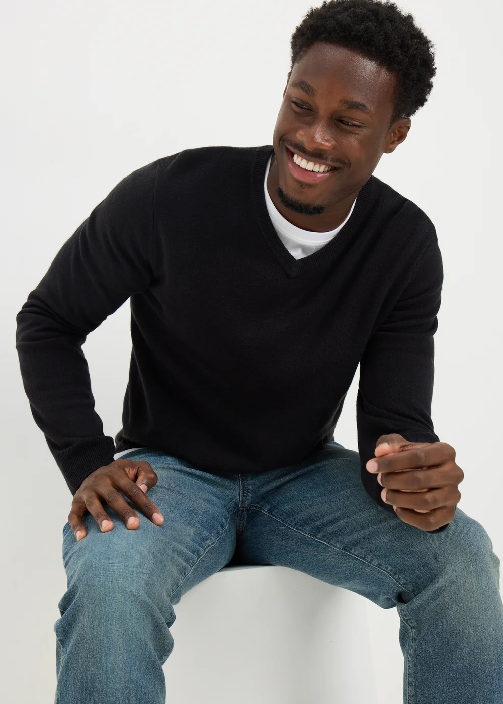 Black Soft Touch V-Neck Jumper - L Image 1