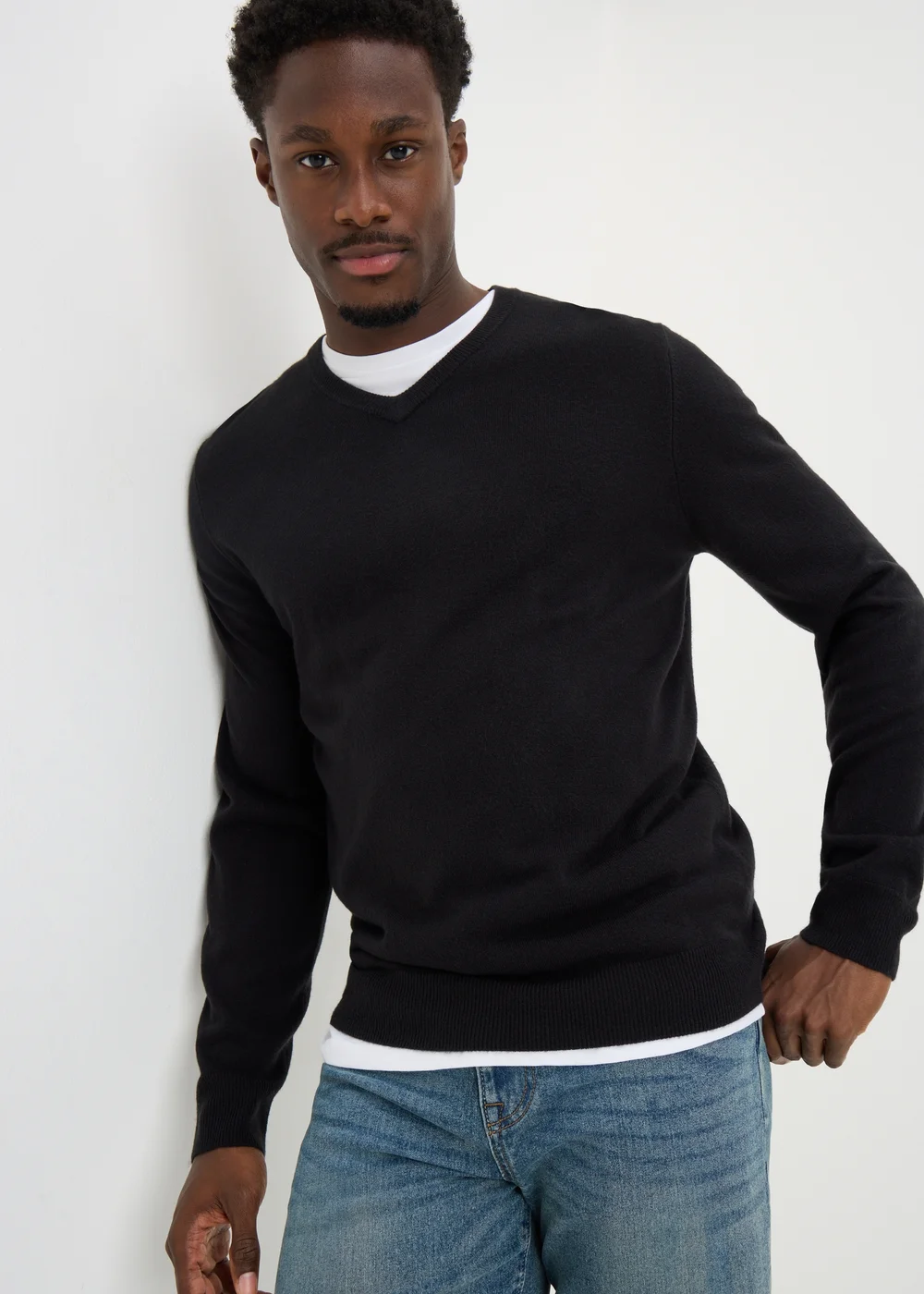 Black Soft Touch V-Neck Jumper - L Image 2