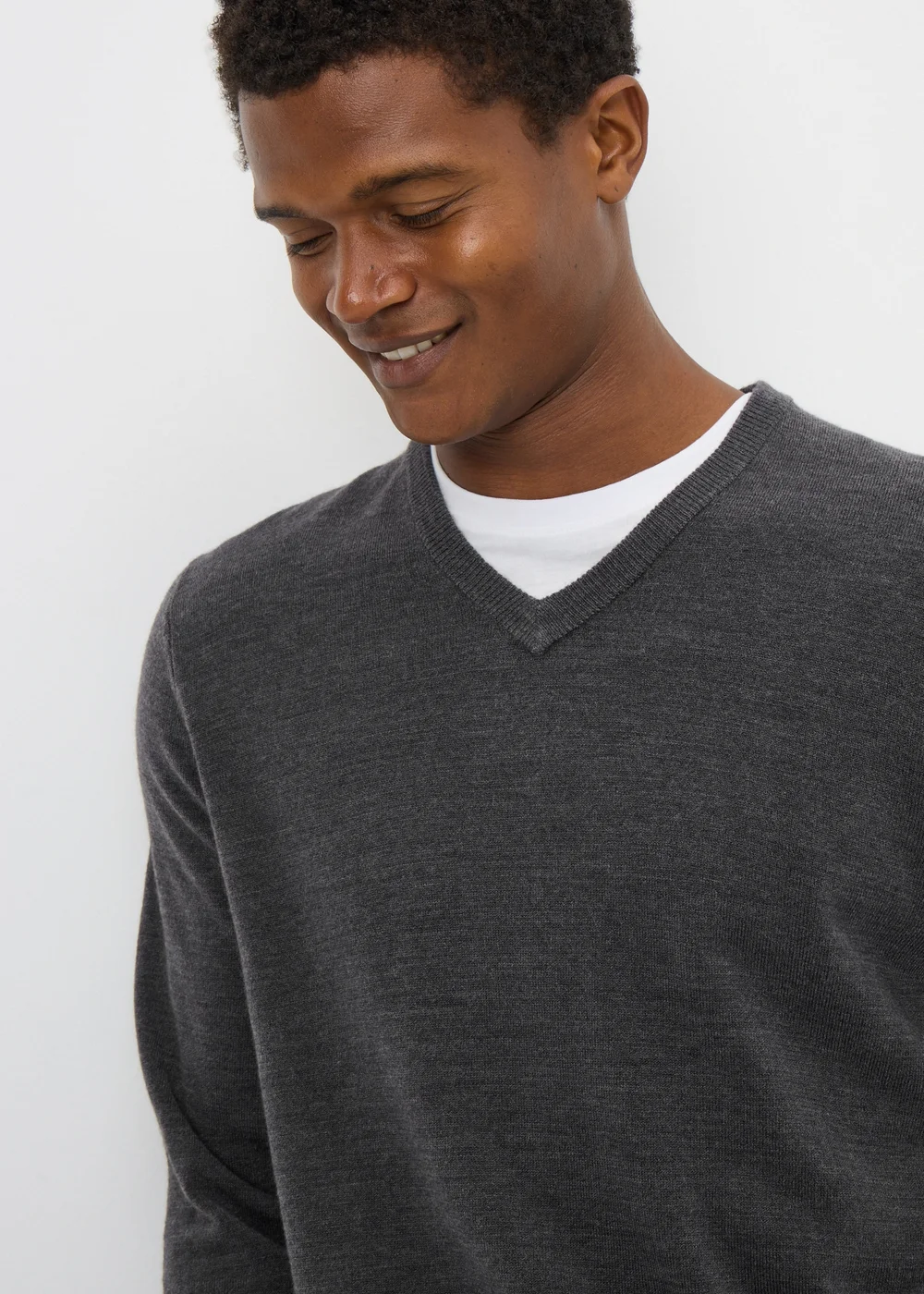 Grey Soft Touch V-Neck Jumper - S Image 2